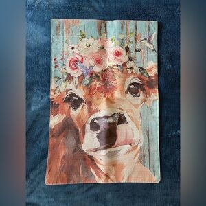 Whimsical Cow with Floral Crown Yard Garden Flag